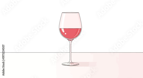 Minimalist line art illustration of a glass of red wine on a clean background