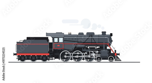 Vintage steam locomotive vector illustration in flat style on white background