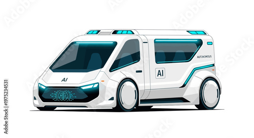 Futuristic autonomous AI van illustration on white background