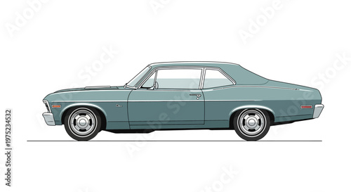 Vintage teal coupe car illustration
