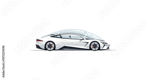 Sleek white electric sports car illustration on clean background.