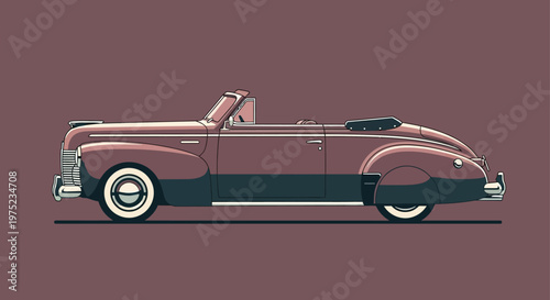 Flat vector illustration of a vintage convertible car in a classic retro style