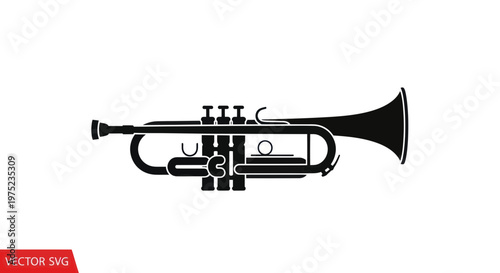 Black Silhouette of a Trumpet on White Background - Vector Illustration