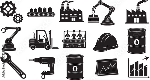 Industrial icons and tools for construction and manufacturing projects