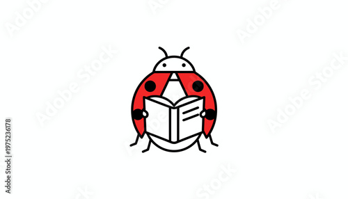 Cute Ladybug Reading a Book, Educational Insect Character, Knowledge Symbol