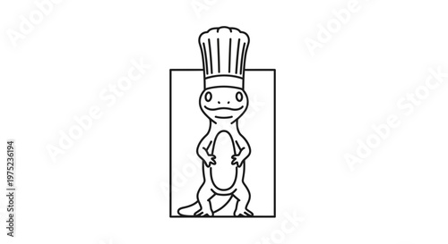 Cute Lizard Chef Character with Mustache and Chef Hat in Frame