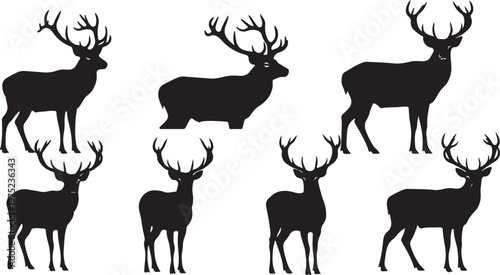 Collection of deer silhouettes in various poses and sizes
