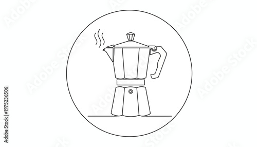 Espresso Maker Icon, Moka Pot, Coffee Brewing, Kitchenware, Line Art