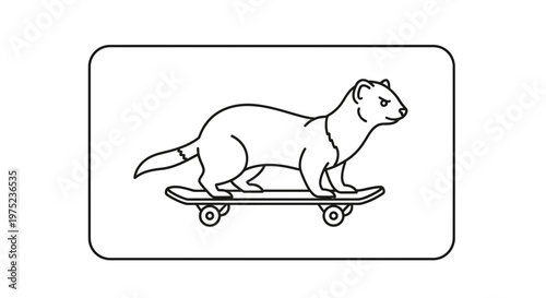 Ferret Riding Skateboard Line Art Icon