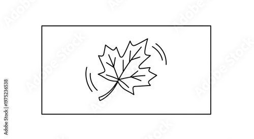 Falling Maple Leaf Icon, Autumn Season, Wind Movement, Simple Line Art