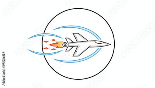 Fast Jet Airplane Icon with Speed Lines and Fire Exhaust