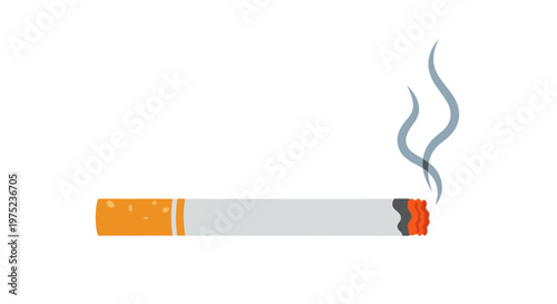 Lit Cigarette with Smoke Wisps, Isolated on White Background