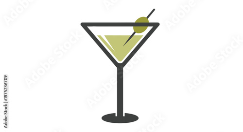 Martini cocktail with olive on white background, flat design
