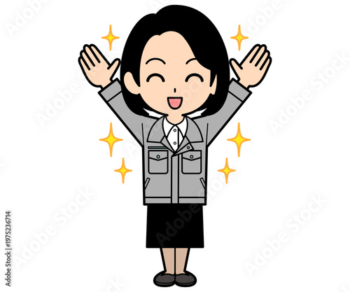 喜んでいるワンカールボブの事務員の女性