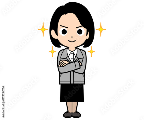 自信満々なワンカールボブの事務員の女性