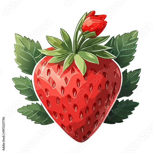 Red strawberry for healthy organic snack and summer berry fruit nutrition for refreshing dessert and juice ideas - Vector Illustration