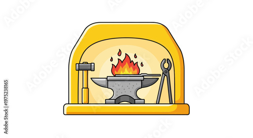 Blacksmith Forge with Anvil, Hammer, Tongs, and Fire