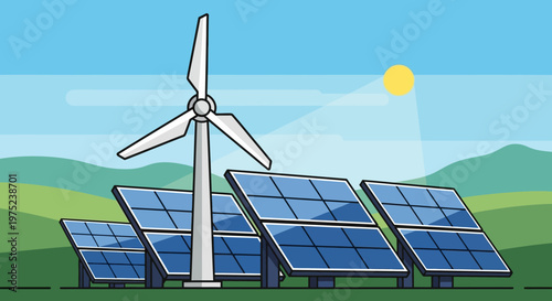 Solar panels with wind turbine.