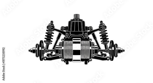 Automotive Suspension and Axle System Technical Vector Illustration