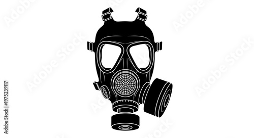 Tactical gas mask vector illustration in black and white