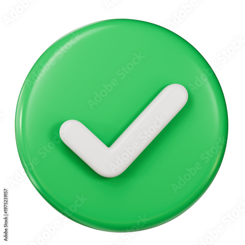 Front view of Green Check Mark 3D Icon.