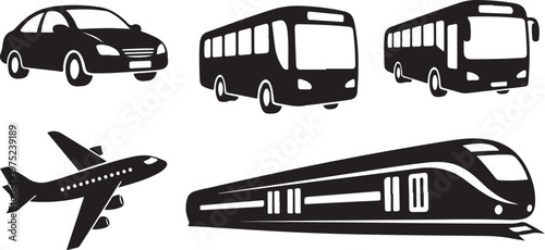 Transportation modes icons set with car, bus, train, airplane