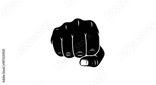 Fist Punching Forward, Vector Graphic, Black Silhouette on White Background