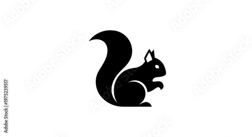 Black Silhouette of a Squirrel on a White Background, Minimalist Icon Design