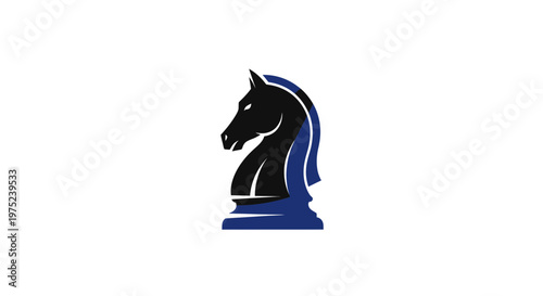 Black knight chess piece with blue accent, isolated on white background