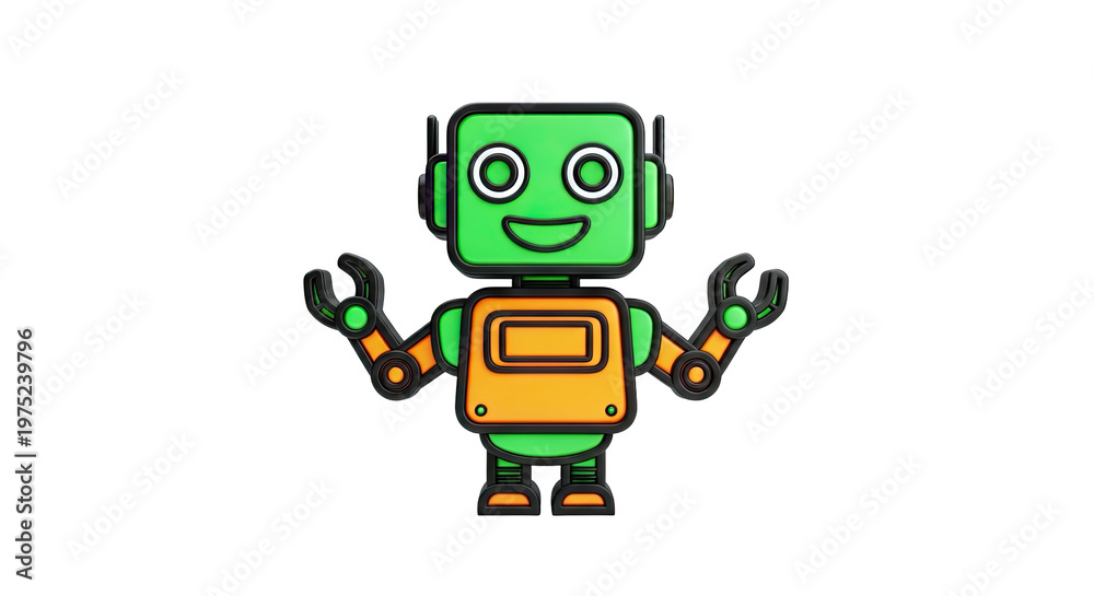 Obraz premium Cute Green and Orange Cartoon Robot