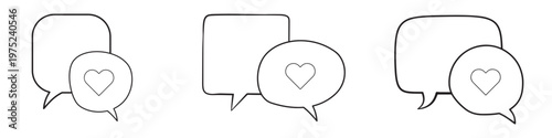 Social support and emotional communication concept thin outline icon. Sympathy, care message, chat bubble, heart message, support conversation, love communication, friendship chat, people connection