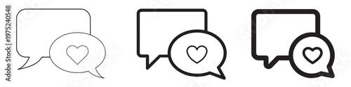 Social support and emotional communication concept thin outline icon. Sympathy, care message, chat bubble, heart message, support conversation, love communication, friendship chat, people connection