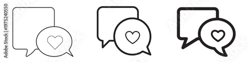 Social support and emotional communication concept thin outline icon. Sympathy, care message, chat bubble, heart message, support conversation, love communication, friendship chat, people connection