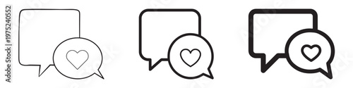 Social support and emotional communication concept thin outline icon. Sympathy, care message, chat bubble, heart message, support conversation, love communication, friendship chat, people connection