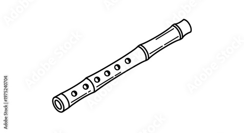 Bamboo Flute, Recorder, Woodwind Musical Instrument, Simple Line Drawing Icon