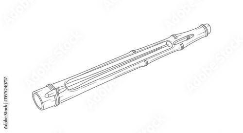 Bamboo flute, traditional musical instrument, hand-drawn sketch, isolated on white background