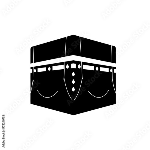 Elegant black silhouette illustration of a revered cubic building, symbolizing profound spiritual devotion, unity, and pilgrimage within religious traditions