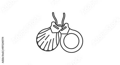 Black and White Line Art Icon of Castanets, Traditional Spanish Musical Instrument