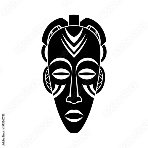Abstract African tribal mask silhouette, an ancient cultural symbol representing heritage and tradition with intricate patterns and striking design