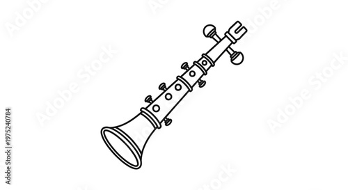 Black and White Line Art Illustration of a Clarinet, Musical Instrument Icon