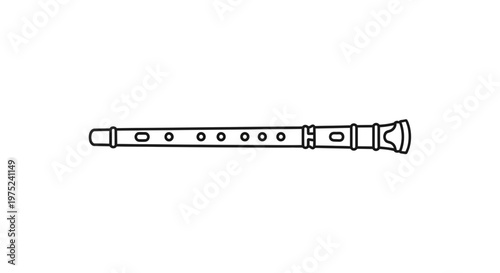 Simple Line Drawing of a Recorder Musical Instrument