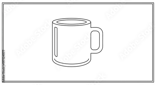 Simple Line Drawing of a White Mug with Handle on White Background