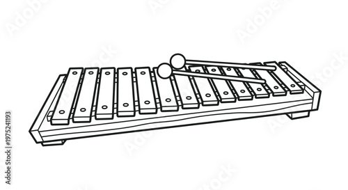 Simple Line Drawing of a Wooden Xylophone with Mallets