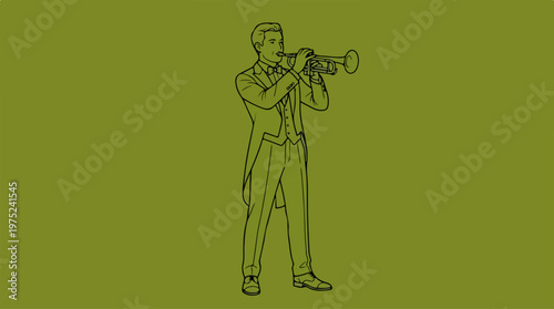 Man Playing Trumpet Outdoors Solo.
