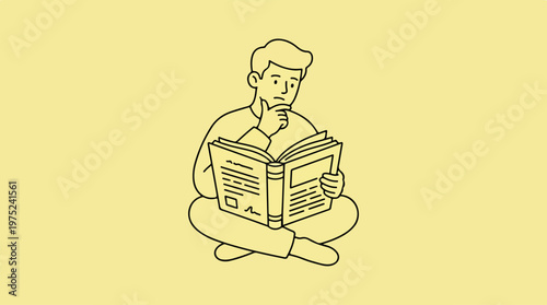 Man Reading Large Open Book.