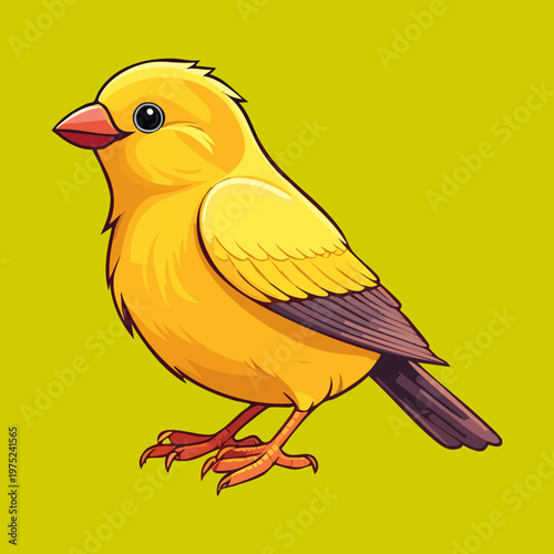 Bright yellow canary bird on a green background for energetic nature designs and cheerful wildlife illustrations and professional animal branding and logo design