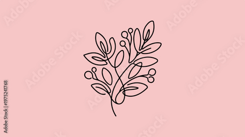 Minimalist Line Drawing of Leaves.