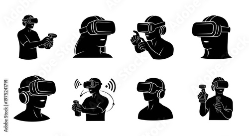 Virtual Reality Technology VR Headset Glyph Icons Set for Gaming and Digital Experience