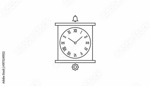 Vintage Alarm Clock with Bell and Gear Icon, Classic Timepiece Illustration