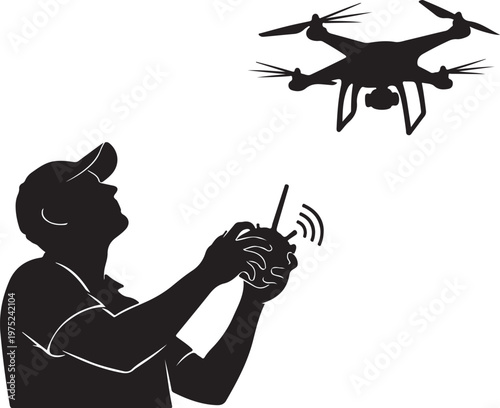 Man operating a drone with a remote controller device